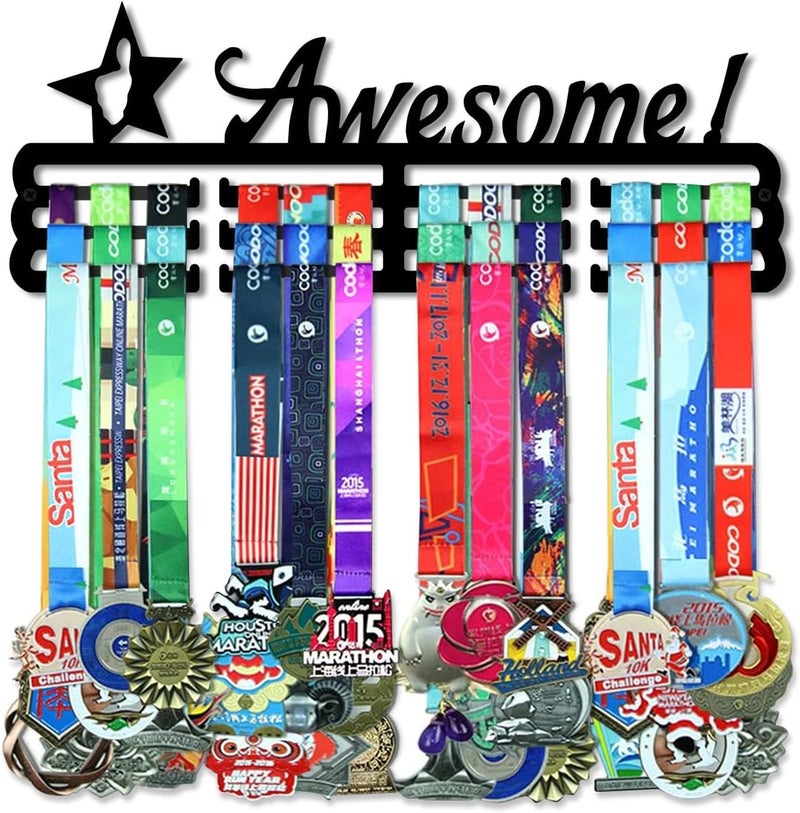 Resama Medal Hanger Holder Display Wall Rack Frame Shelf-Medal Hanger Awards Ribbon Soccer,Gymnastics,Holder Display Rack for 60 Medals - Image 1